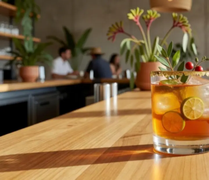 Contemporary Australian cocktails presented on a bar counter