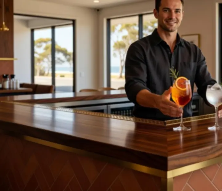 Elegant cocktails served at a sunlit bar