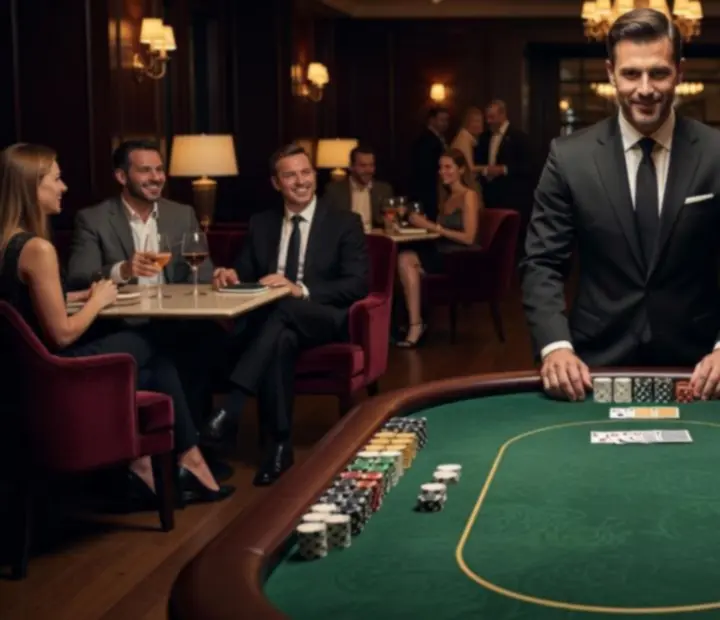 Hosted poker evening at a refined restaurant with professional dealer and guests