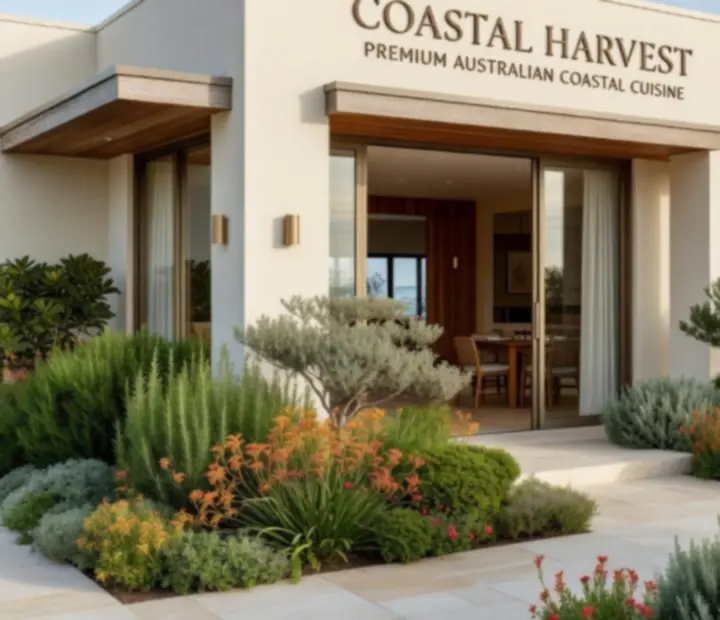 Exterior of Bluffand Brisket's sunlit Australian coastal restaurant