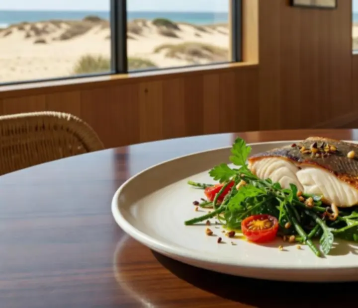 Seasonal signature Australian dish plated in a contemporary coastal style